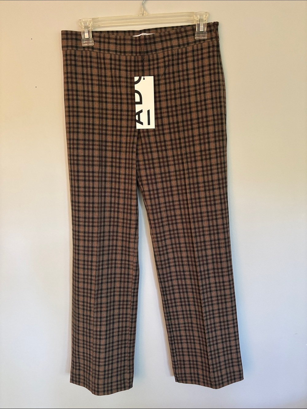 NWT Adolfo Dominguez Brown and Black Plaid Chinos